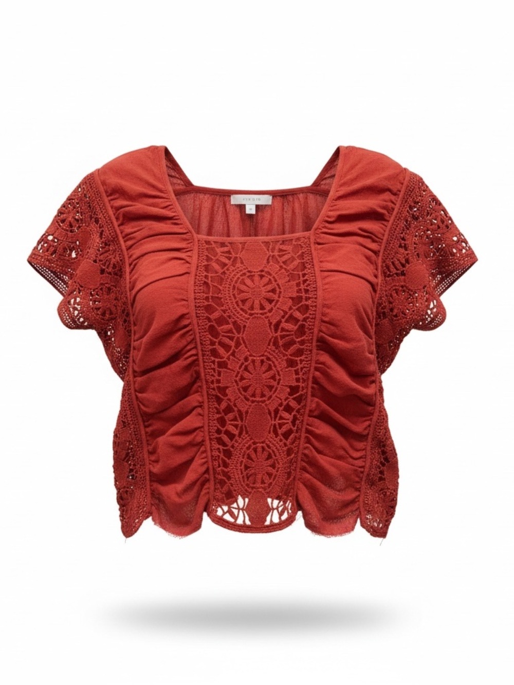 Free People I’m Pretty Okay Crochet Ruched Crop Top Red Size S